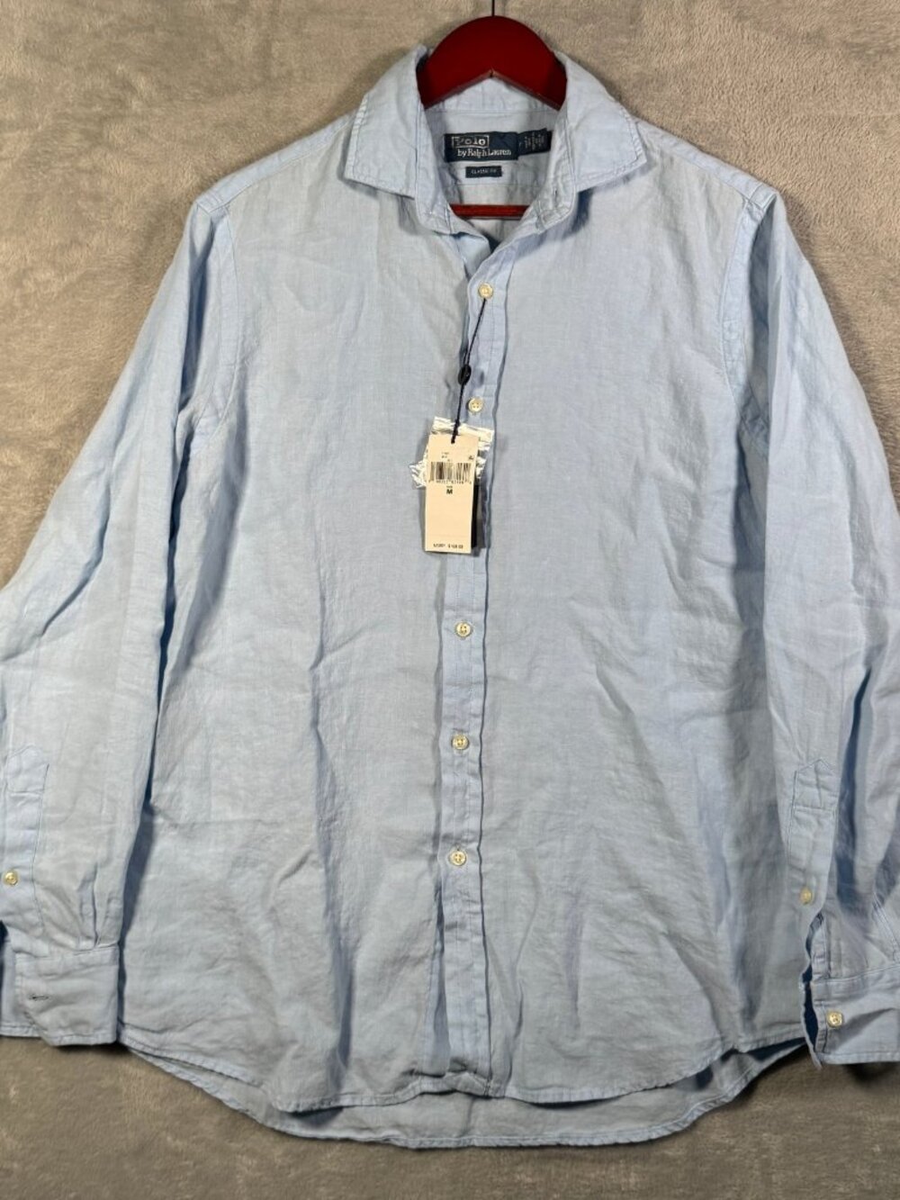 Polo Ralph Lauren Shirt Mens M Blue Linen Classic Fit Long Sleeve Solid $168